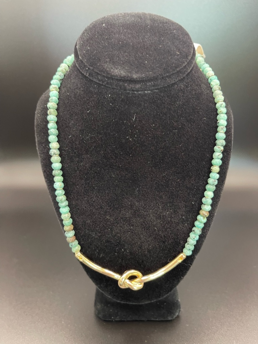 Lucky Brand Green Bead Necklace with Gold Knot Accent